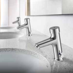 FLUENT SELF-CLOSING BASIN PILLAR FAUCET,